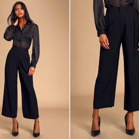LULUS Y2K Chic Wide Leg Business Casual Vacation Pleated High Waisted Trousers - Picture 4 of 4